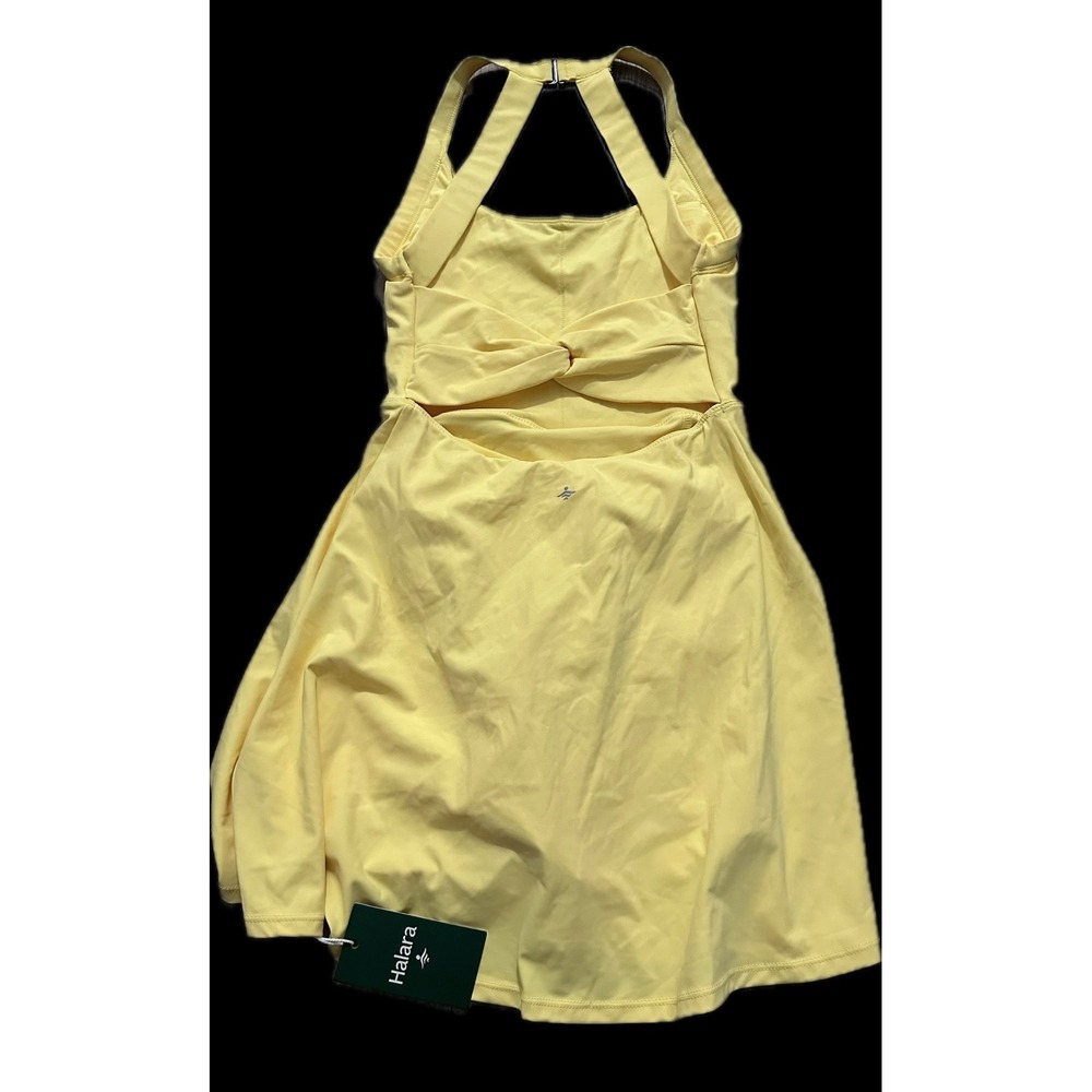 Halara Softly Zero Yellow Backless Twisted Flare Low Support Active XS Dress NWT